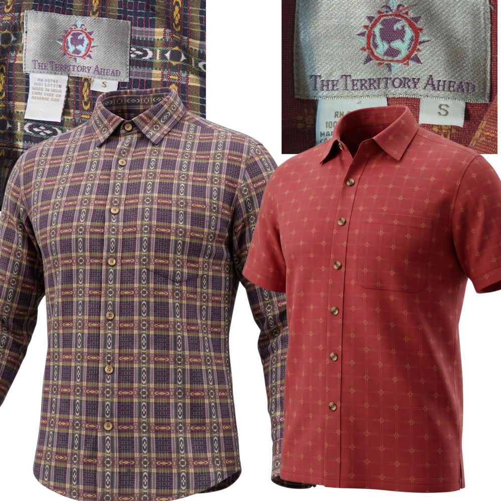 The Territory Ahead Shirts Men S Red Multi Pattern Long Short Sleeve Lot 2